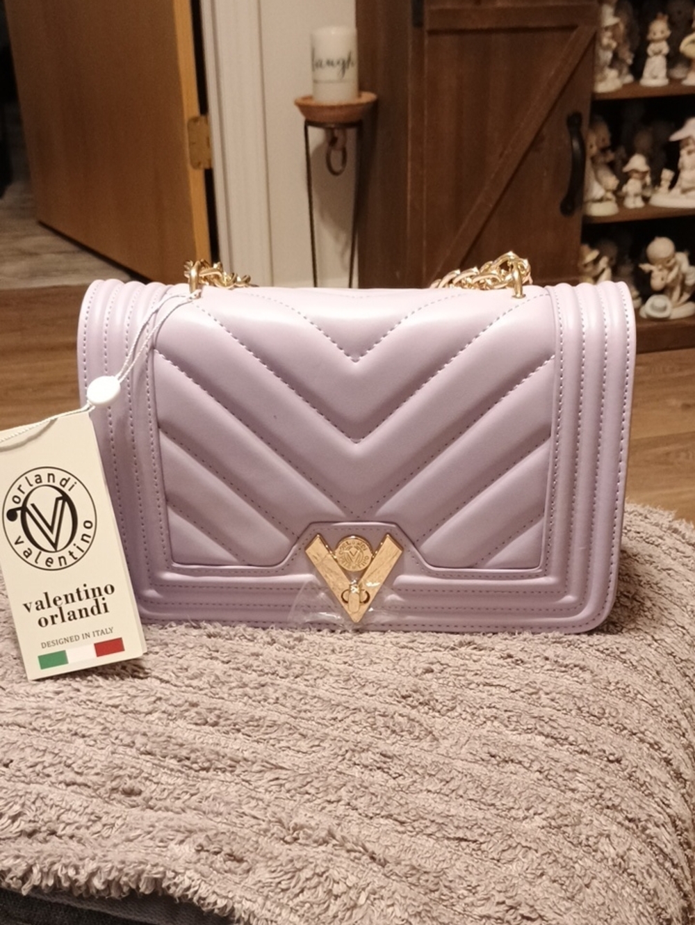 Valentino Orlandi Lilac Quilted Shoulder Bag with Gold Chain